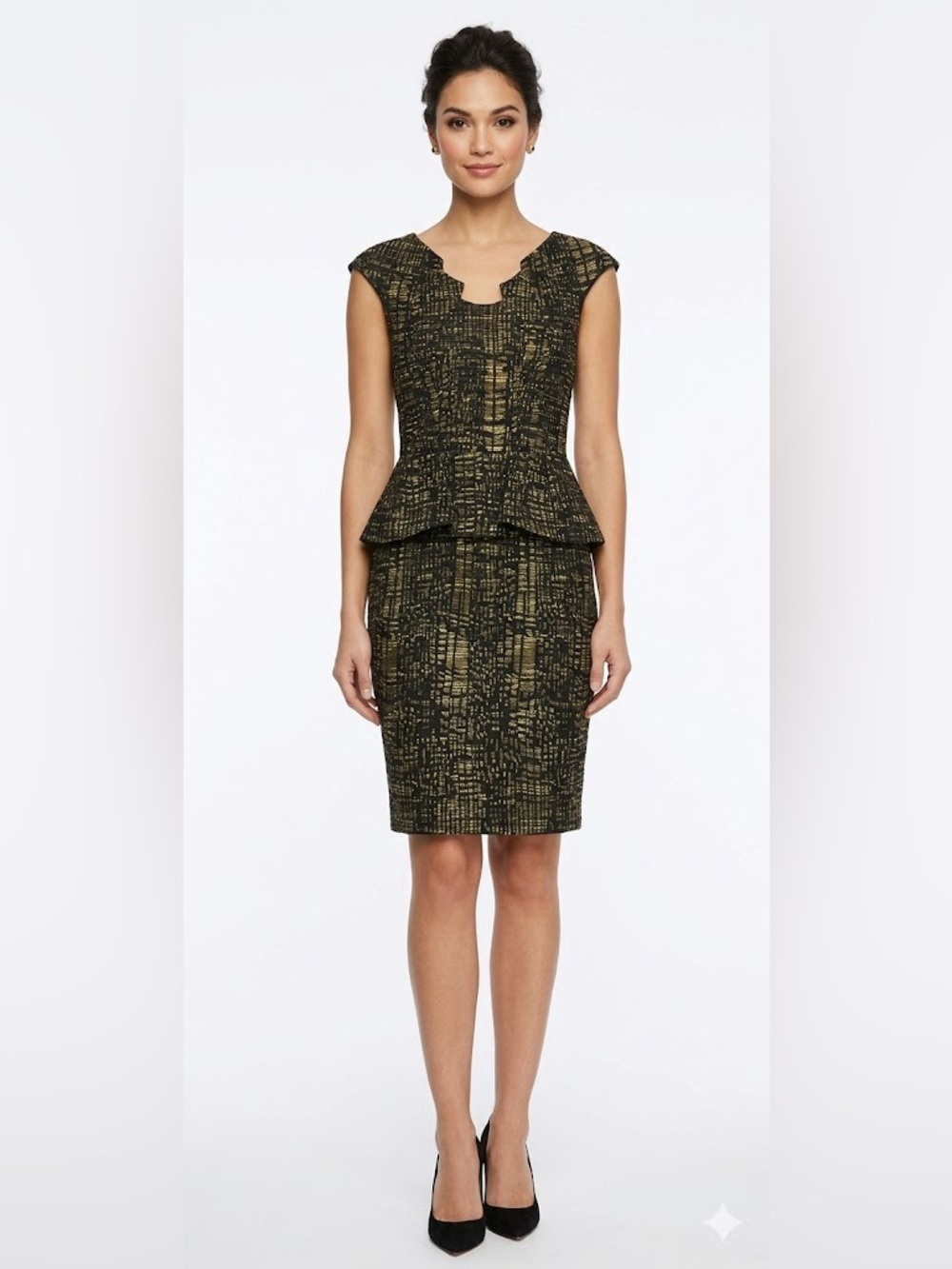 David Meister NWT Tweed Peplum Yellow and Black Dress Size 2 XS